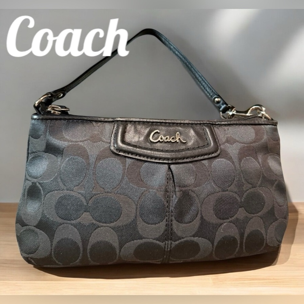 Coach Signature sufflette cloth wristlet handbag Approximately 9”